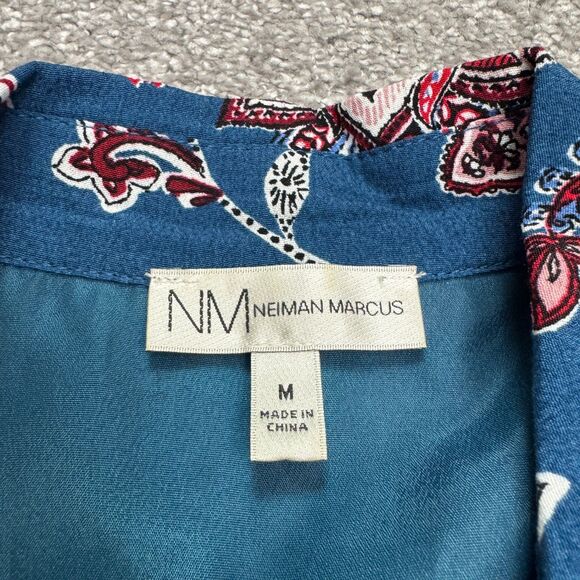 Neiman Marcus Paisley Floral A-Line Midi Dress Women Medium Button Down Collared - Picture 7 of 15